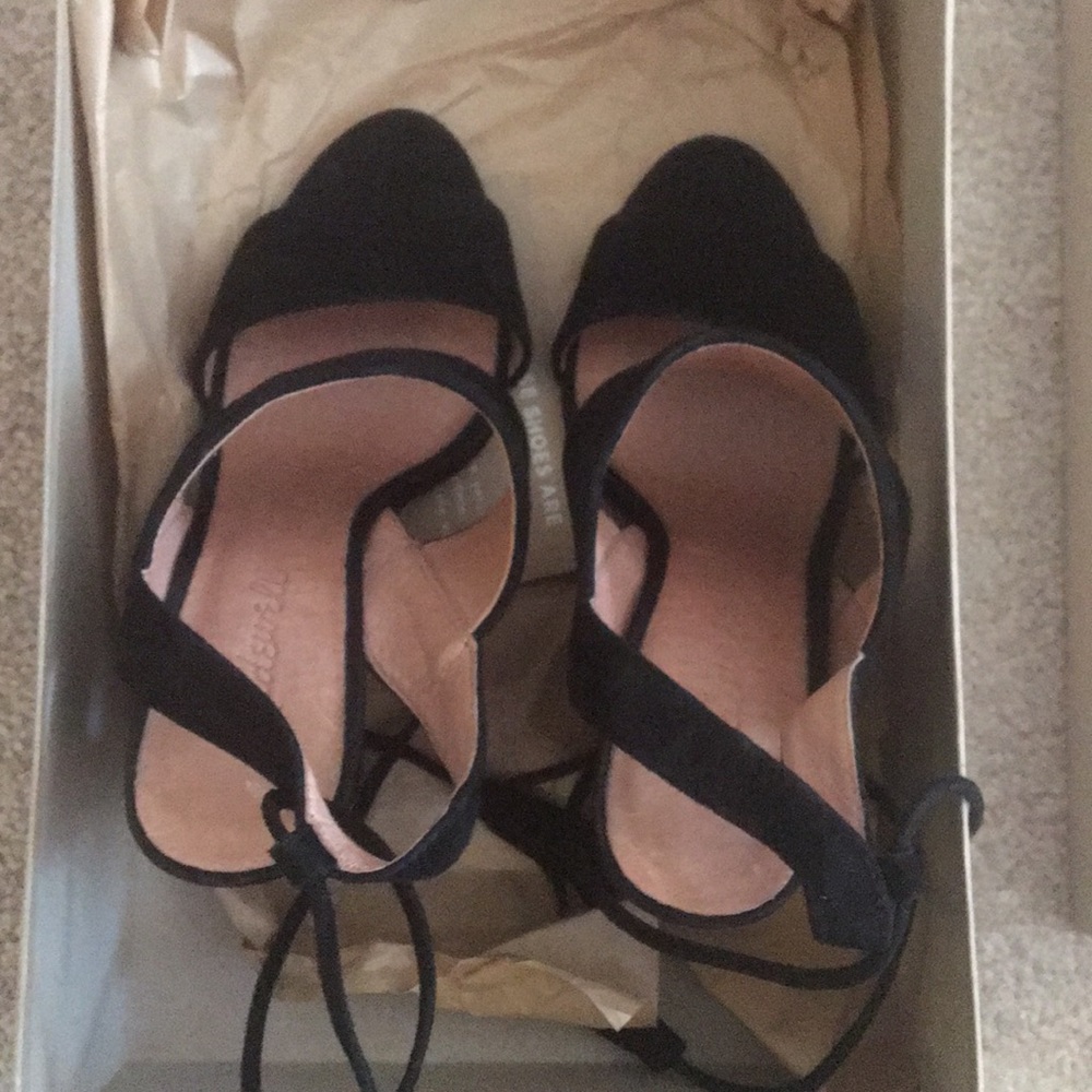 Madewell suede heels with tie up tassels.